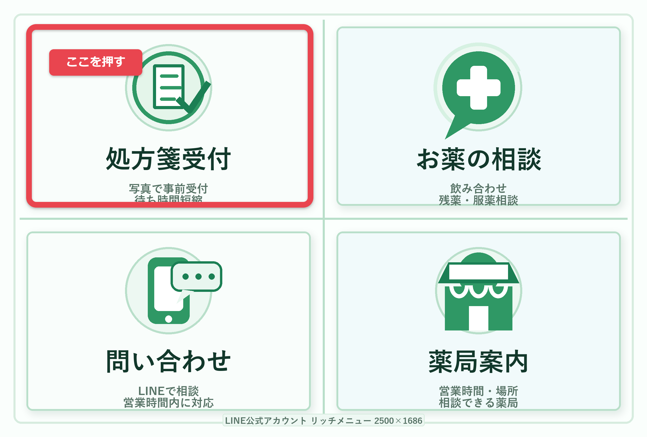 リッチメニューの処方箋受付を押す画面